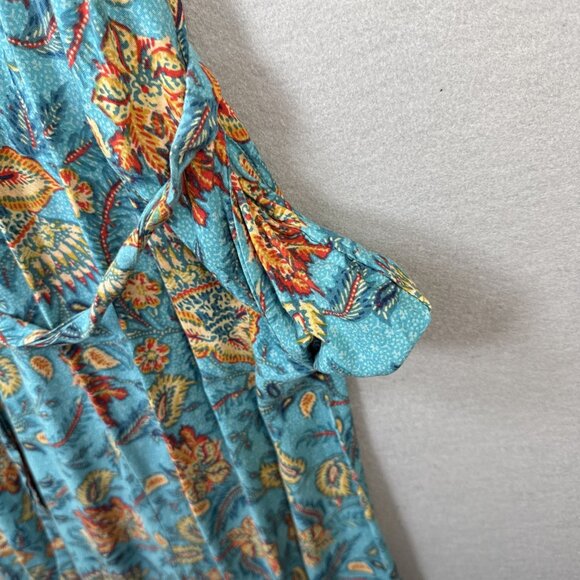 Land Of The Free Maxi Dress Size S Teal & Orange Floral Print Boho Wrap Vacation - Picture 8 of 13